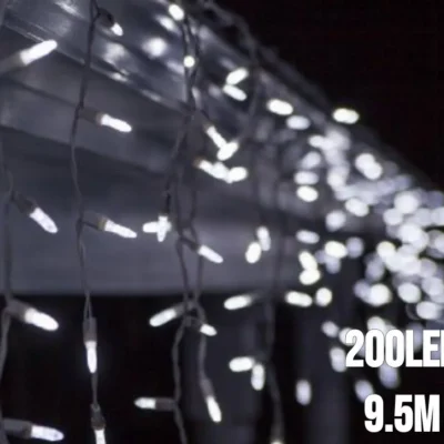 200LED šaltos baltos spalvos šviesos užuolaida 9.5M