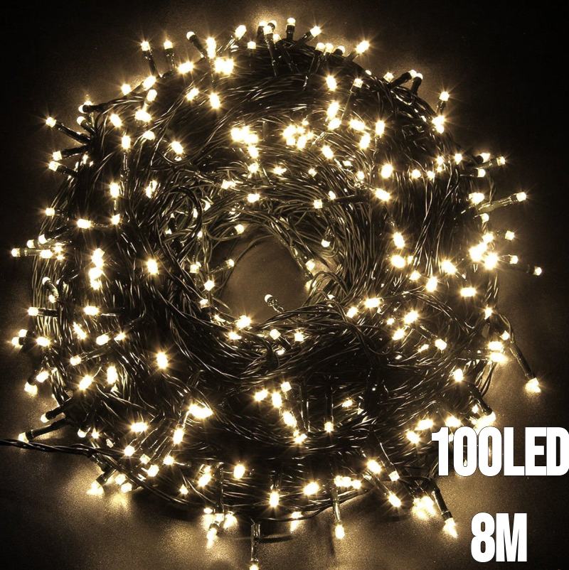100LED kalėdinės lemputės šilta balta 8M