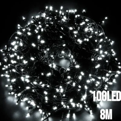 100LED šaltos baltos spalvos kalėdinės lemputės 8M