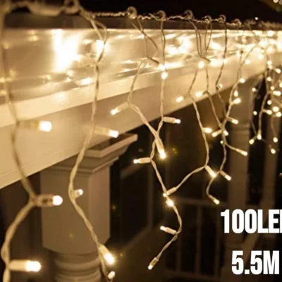 100LED šviesos užuolaida šilta balta 5.5M