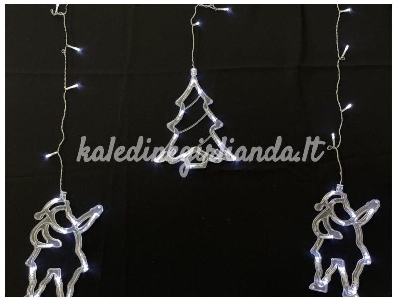 LED lempučių užuolaida Kalėdų Senelis ir Kalėdų eglutė šaltai balta