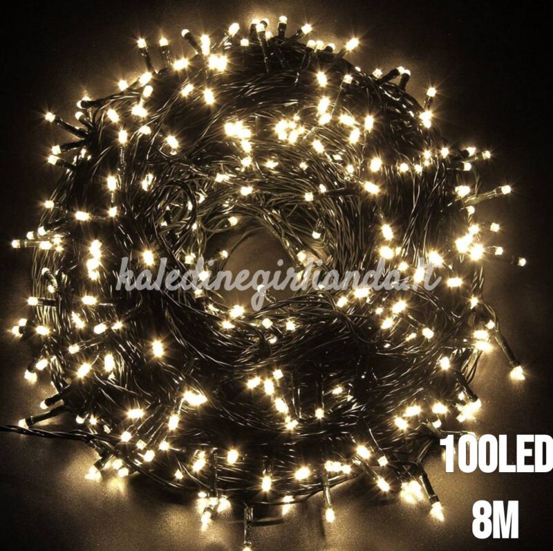 100LED kalėdinės lemputės šilta balta 8M
