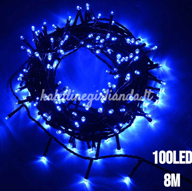 100LED mėlynos kalėdinės lemputės 8M