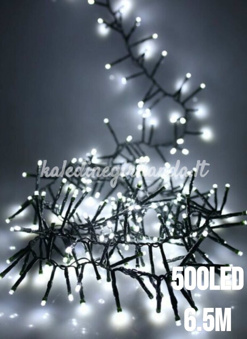500LED mirksinčios kalėdinės lemputės „Cluster“ šalta balta 6,5M