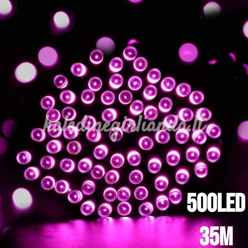 500LED rausvos kalėdinės lemputės rausva 35M