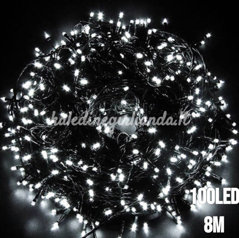 100LED šaltos baltos spalvos kalėdinės lemputės 8M