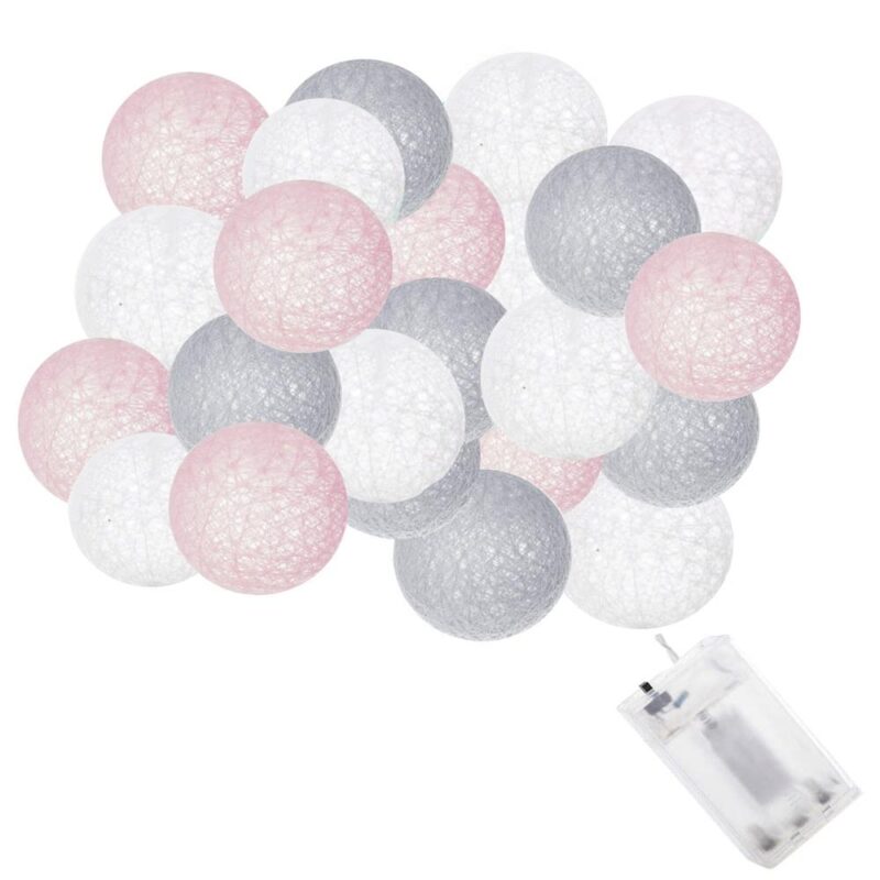 30 LED kalėdiniai rutuliukai medvilniniai rutuliukai 6.1 m rožinė, pilka, balta - Image 3