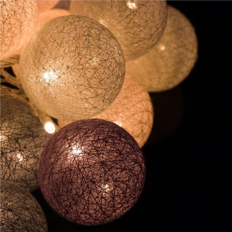30 LED kalėdiniai rutuliukai medvilniniai rutuliukai 6.1 m rožinė, pilka, balta - Image 4