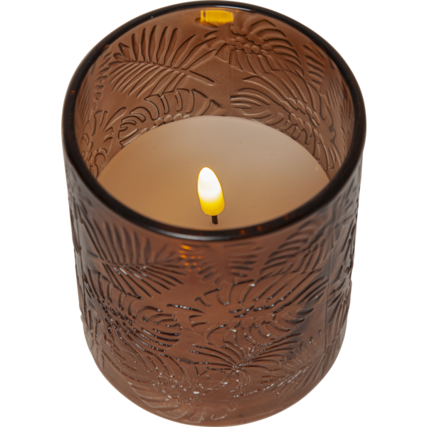 Vaškinė žvakė LED Flamme Leaf stiklinė, rudos spalvos 12,5cm aukščio - Image 2