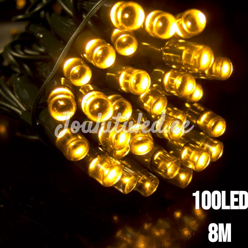 100LED lempučių užuolaida šviesiai geltonos spalvos 8m