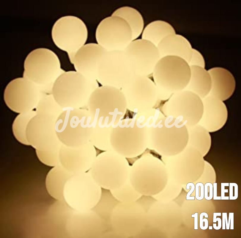 200LED apvalios lemputės šilta balta 16.5M