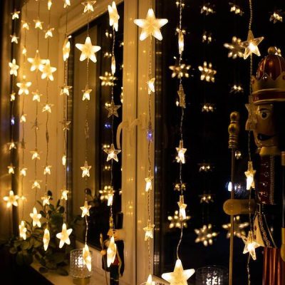 180LED šviesos užuolaida „Žvaigždutės“ šiltai balta + šaltai balta mirksinti 2M