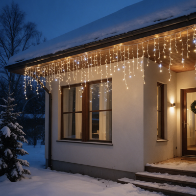 500 LED šviesų užuolaida šiltai balta + balta mirksinti 22.5 m