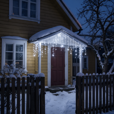 100LED šviesos užuolaida MIRKSINTI šalta balta + šalta balta 5.5M