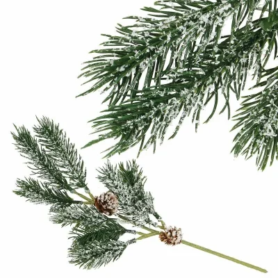 Dekoratyvinė pušies šakelė su kankorėžiais ir sniegu 34 cm