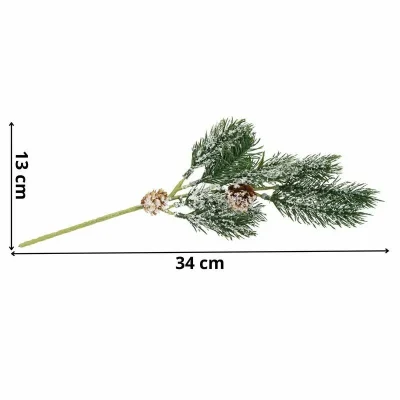 Dekoratyvinė pušies šakelė su kankorėžiais ir sniegu 34 cm