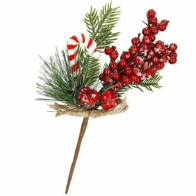Dekoratyvinė šakelė su uogomis ir saldainio lazdele 24 cm