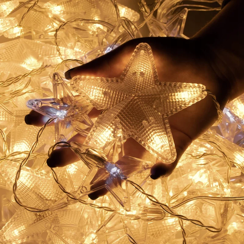 180LED šviesos užuolaida „Žvaigždutės“ šiltai balta + šaltai balta mirksinti 2M - Image 3