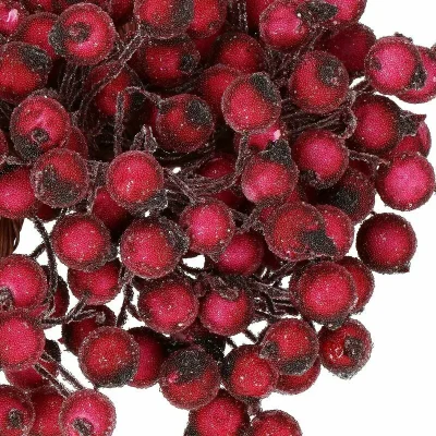 Šerkšnu padengtos šermukšnio uogos ant vielos, 100 vnt., tamsiai raudonos