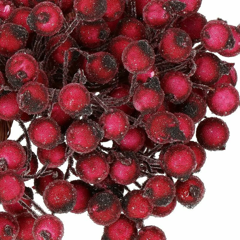 Šerkšnu padengtos šermukšnio uogos ant vielos, 100 vnt., tamsiai raudonos