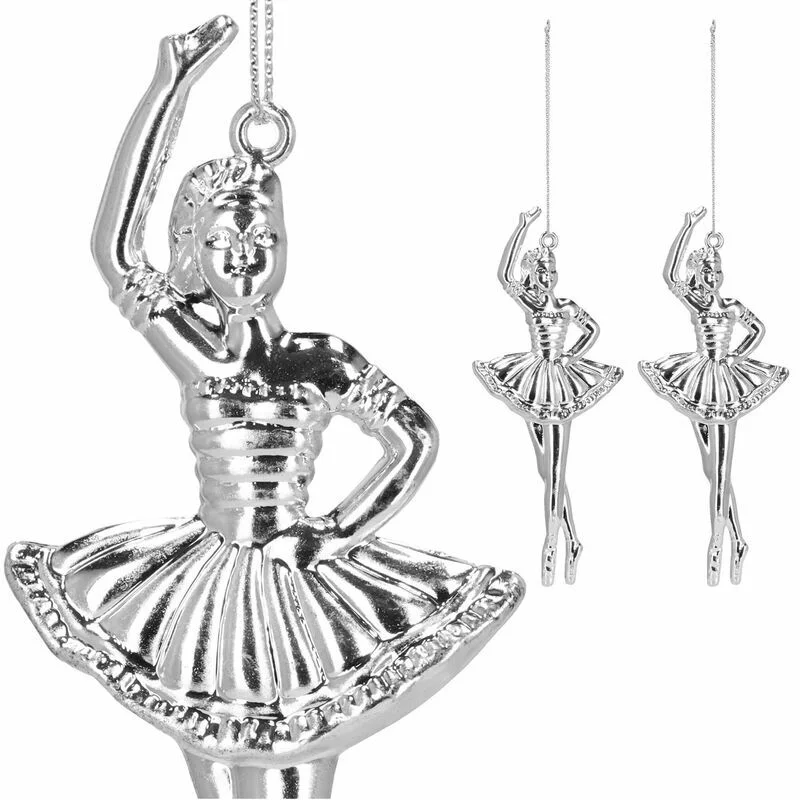 Eglutės žaisliukai „Balerina“ 2 vnt., sidabrinės, 14 cm
