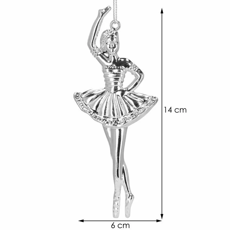 Eglutės žaisliukai „Balerina“ 2 vnt., sidabrinės, 14 cm