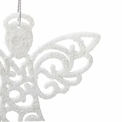 Eglutės žaisliukai „Angelas“ 3 vnt., balti žvilgantys, 10 cm