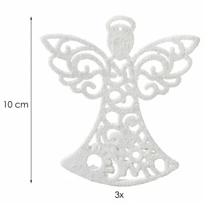 Eglutės žaisliukai „Angelas“ 3 vnt., balti žvilgantys, 10 cm