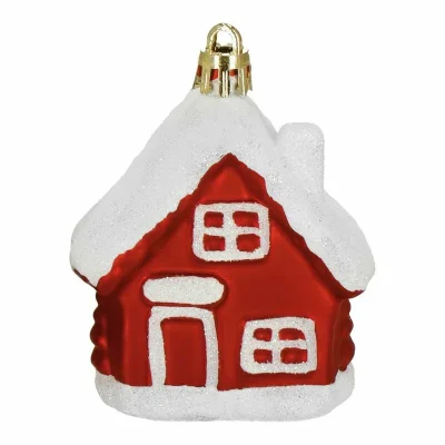 Eglutės žaisliukai „Namelis“ 2 vnt., raudonai balti, 6,5 cm