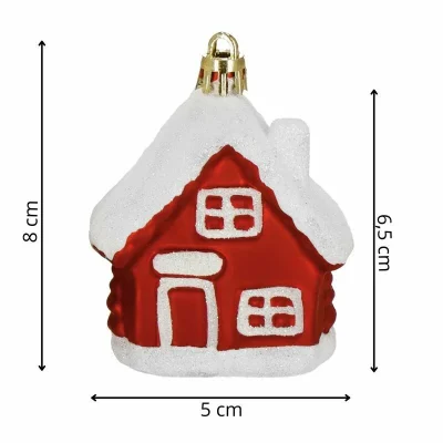 Eglutės žaisliukai „Namelis“ 2 vnt., raudonai balti, 6,5 cm