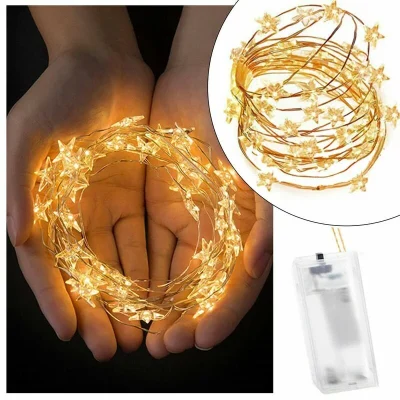 LED vielinė girlianda su žvaigždutėmis, 20 LED, šiltai balta, su baterijomis