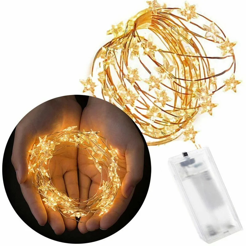 LED vielinė girlianda su žvaigždutėmis, 20 LED, šiltai balta, su baterijomis