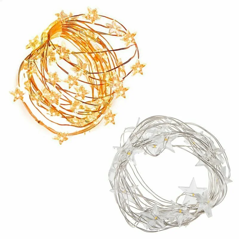 LED vielinė girlianda su žvaigždutėmis, 20 LED, šiltai balta, su baterijomis