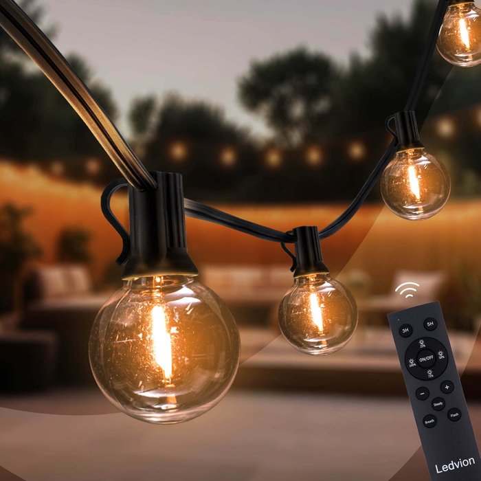 LED lempučių girlianda su saulės baterija 10M 10 LEMPUČIŲ šilta balta 2700K su pulteliu (lemputės komplekte)