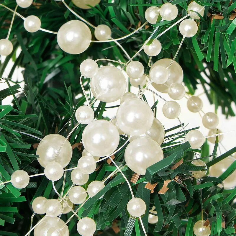 Perlų girlianda eglutei 5 m, kreminė, 8 + 3 mm