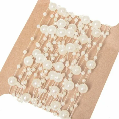 Perlų girlianda eglutei 5 m, kreminė, 8 + 3 mm